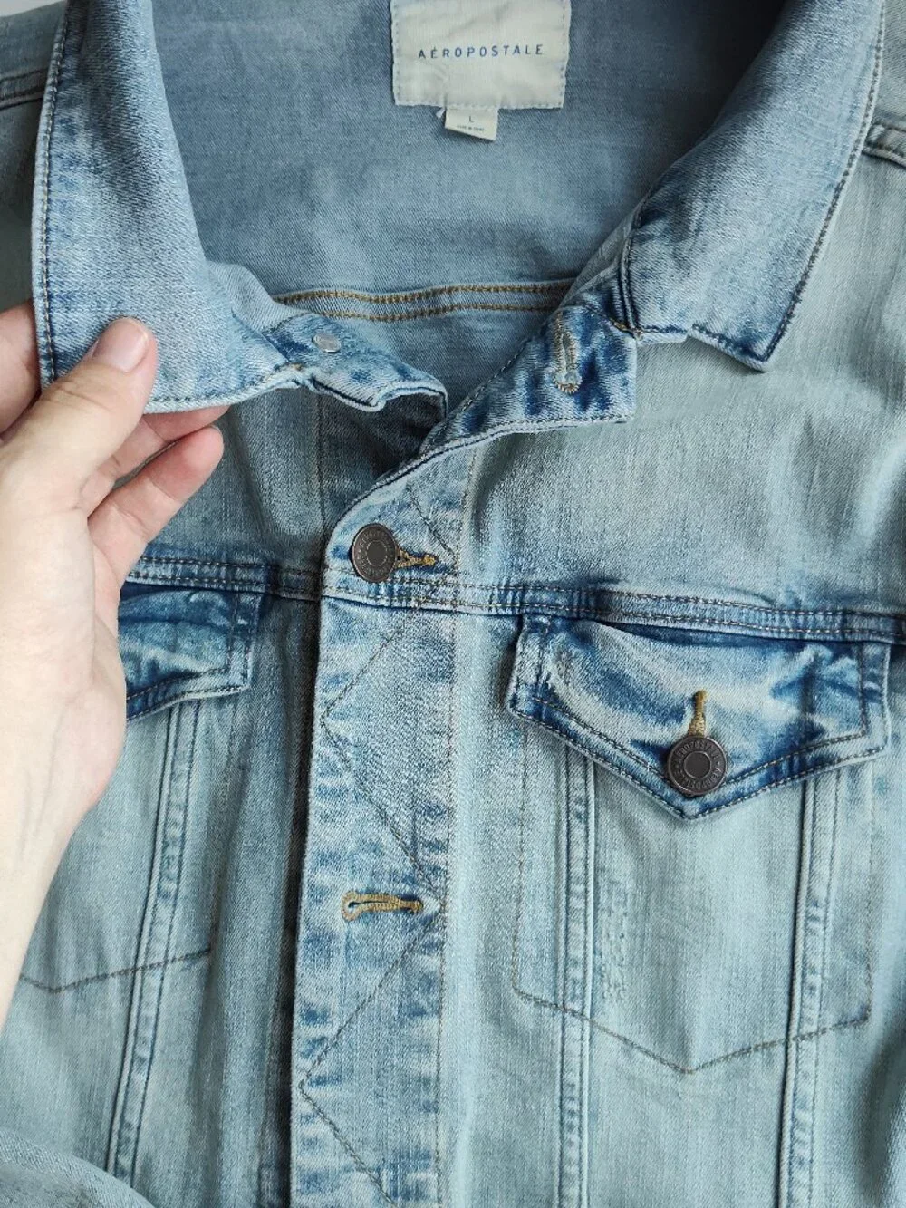 Aeropostale Men's Denim Jean Trucker Jacket Light Wash Size Large L Button Front
